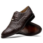 John Classic Oxford Woven Calfskin Genuine Caiman Crocodile Brown