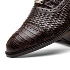 John Classic Oxford Woven Calfskin Genuine Caiman Crocodile Brown