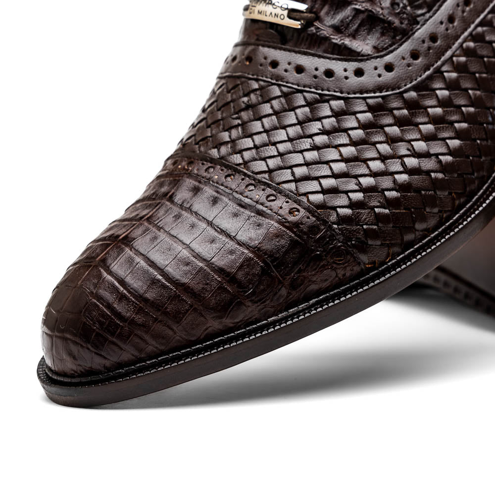 John Classic Oxford Woven Calfskin Genuine Caiman Crocodile Brown