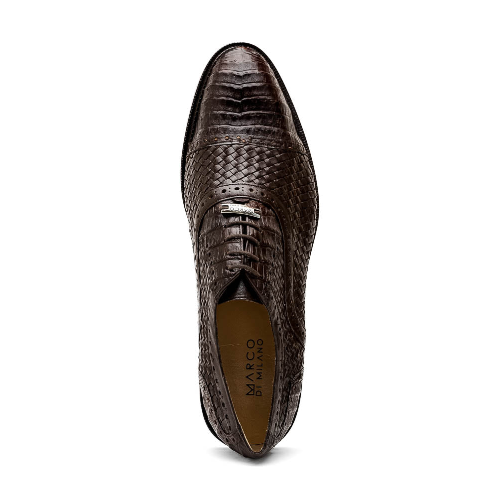 John Classic Oxford Woven Calfskin Genuine Caiman Crocodile Brown