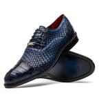 John Exotic Classic Dress Oxford Woven Calfskin Crocodile Shoes Navy