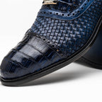 John Exotic Classic Dress Oxford Woven Calfskin Crocodile Shoes Navy