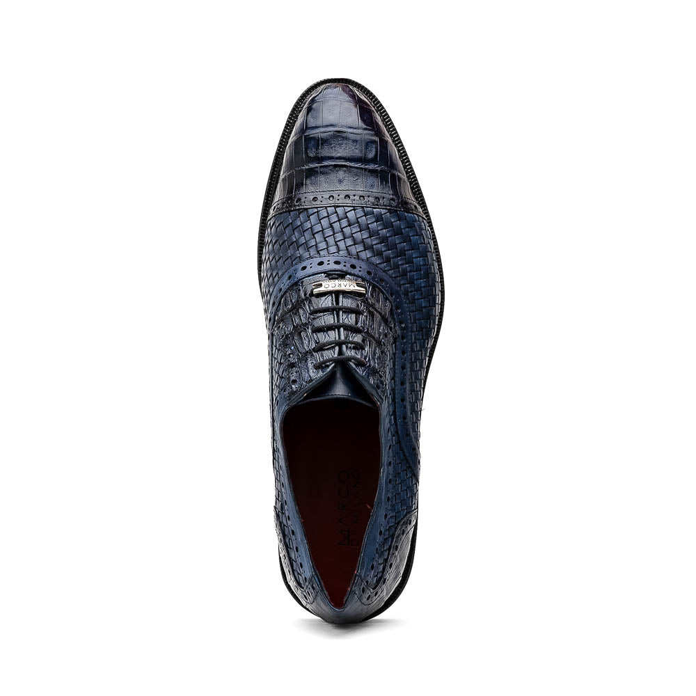 John Exotic Classic Dress Oxford Woven Calfskin Crocodile Shoes Navy
