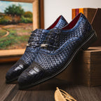 John Exotic Classic Dress Oxford Woven Calfskin Crocodile Shoes Navy
