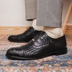 John Classic Dress Oxford Woven Calfskin Crocodile Shoes Black