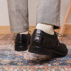 John Classic Dress Oxford Woven Calfskin Crocodile Shoes Black