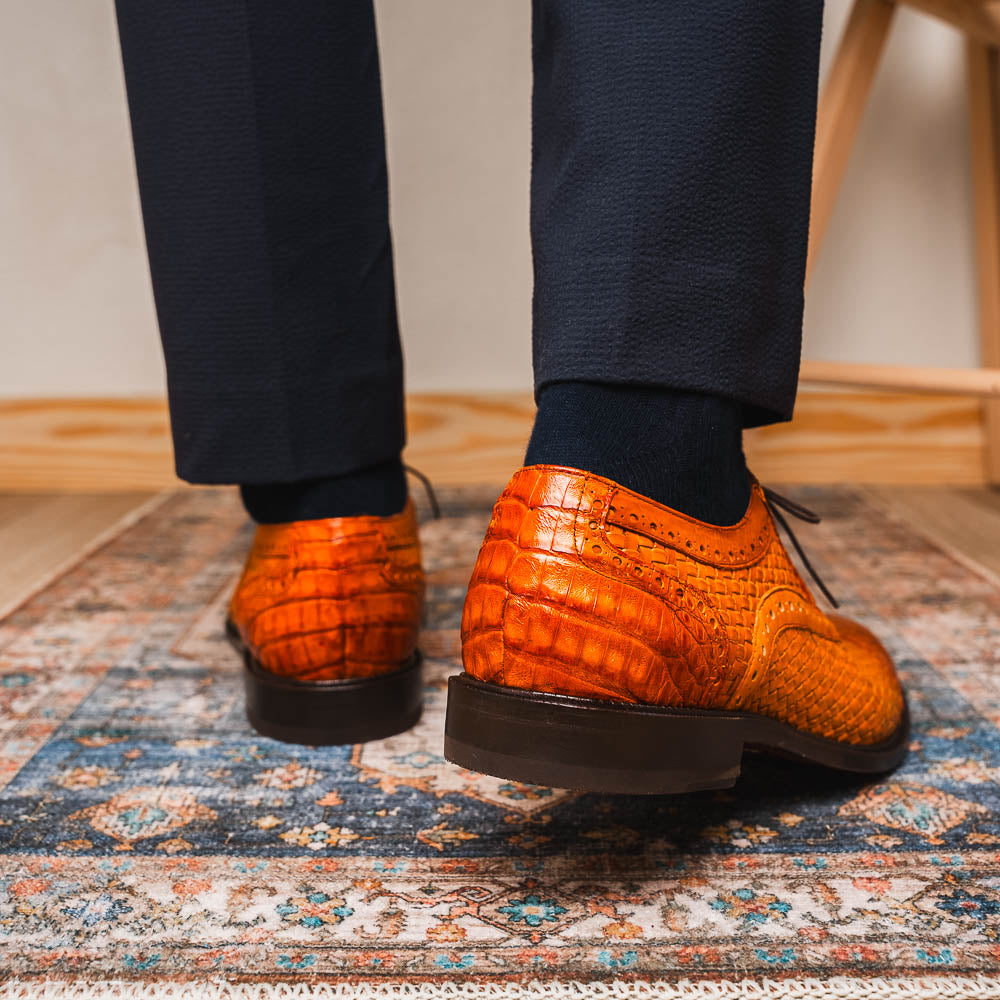 John Classic Dress Shoes Oxford Woven Calfskin Leather Brandy