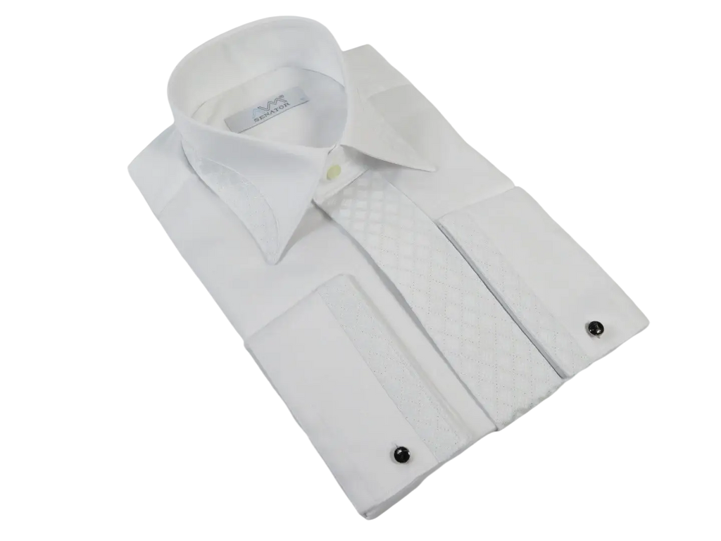 Men CEREMONIA Formal Tux Cotton Shirt Slim Fit Turkey #JKF 13 White Checker