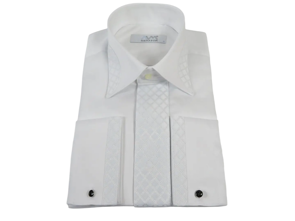 Men CEREMONIA Formal Tux Cotton Shirt Slim Fit Turkey #JKF 13 White Checker