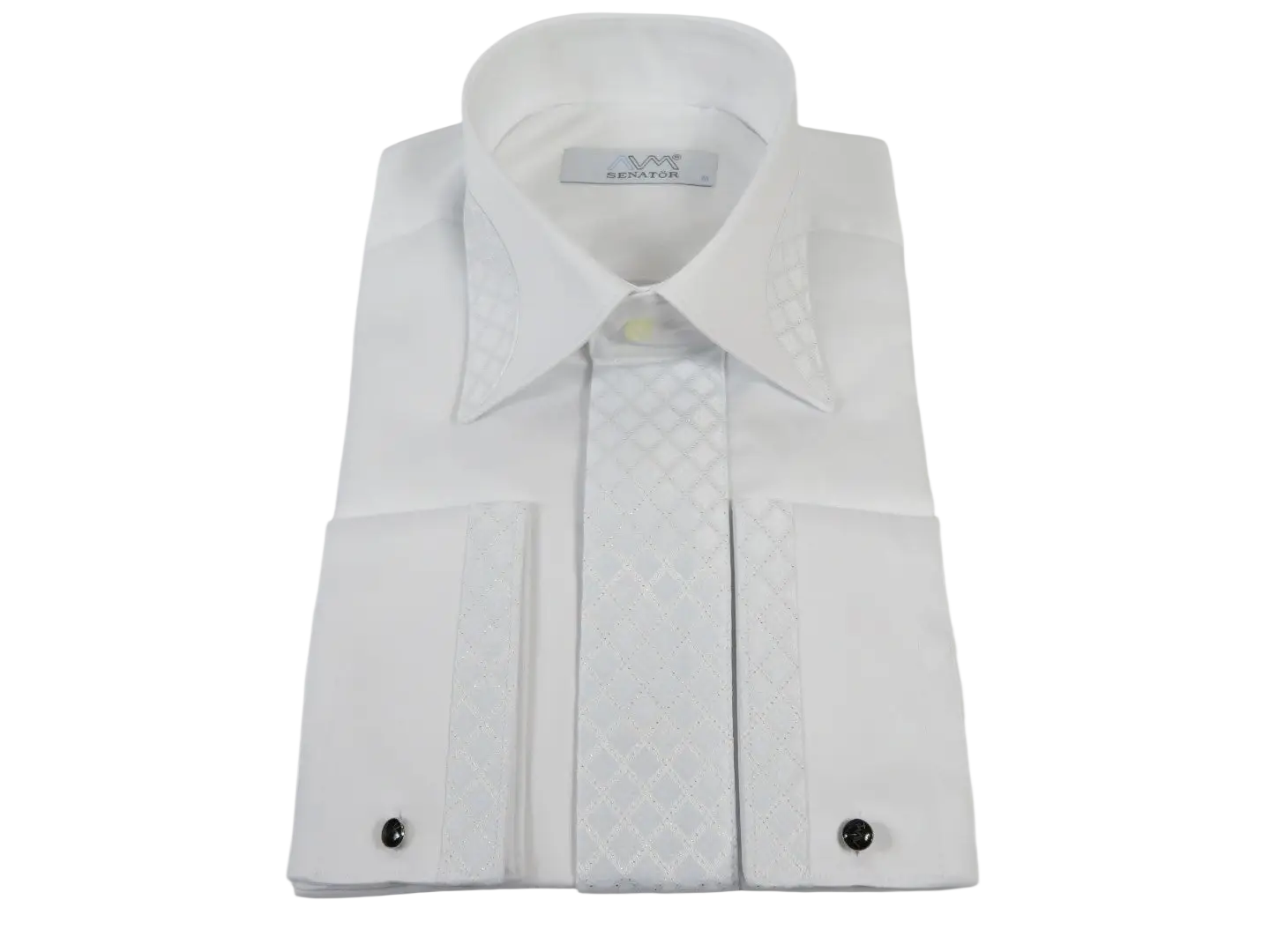 Men CEREMONIA Formal Tux Cotton Shirt Slim Fit Turkey #JKF 13 White Checker