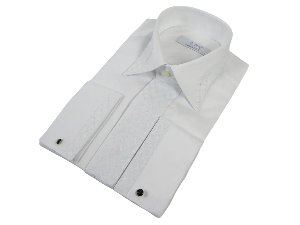 Men CEREMONIA Formal Tux Cotton Shirt Slim Fit Turkey #JKF 13 White Checker