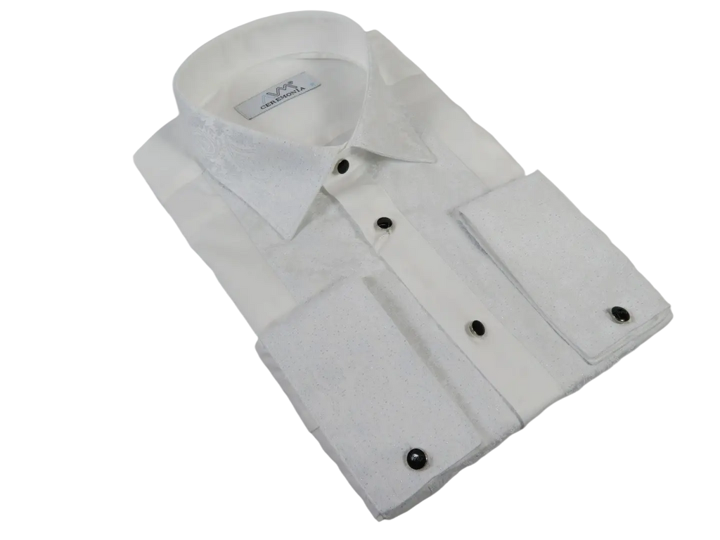 Men CEREMONIA Formal Tux Cotton Shirt Slim Fit Turkey #JKK 13 White Paisley