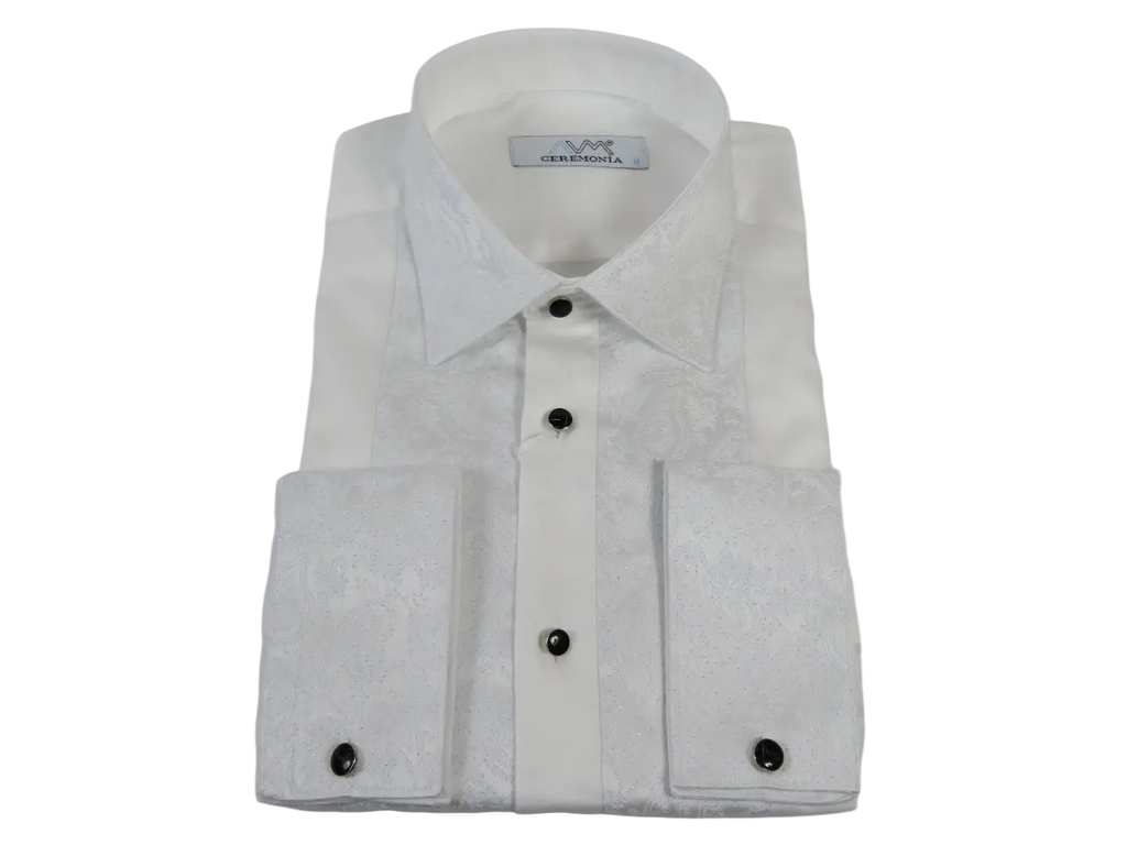 Men CEREMONIA Formal Tux Cotton Shirt Slim Fit Turkey #JKK 13 White Paisley