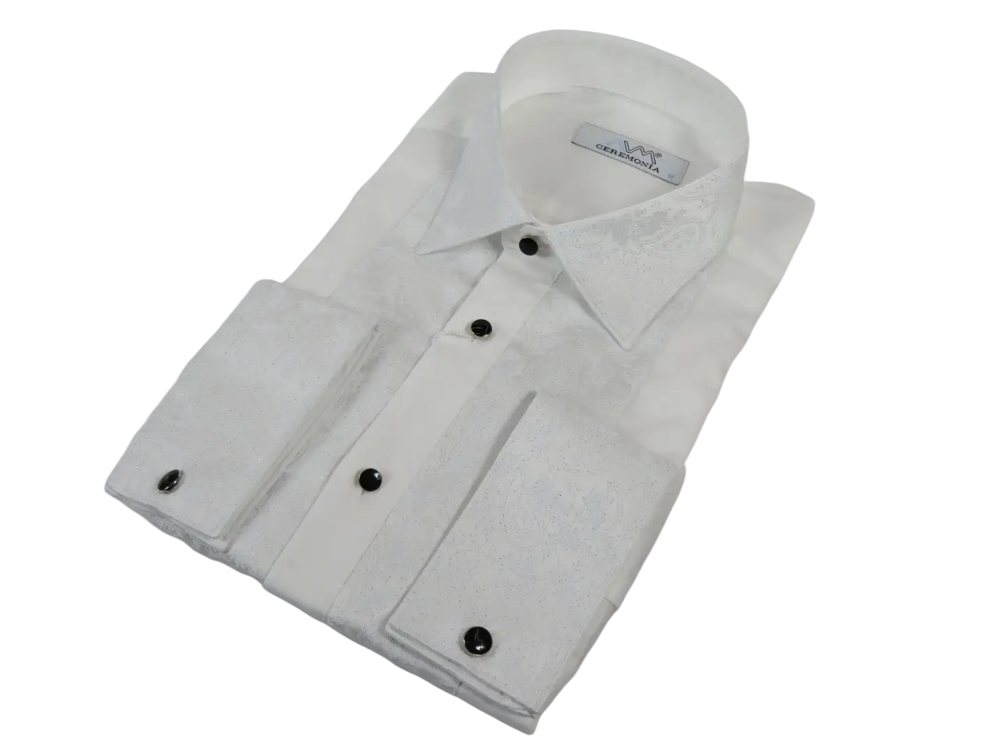 Men CEREMONIA Formal Tux Cotton Shirt Slim Fit Turkey #JKK 13 White Paisley