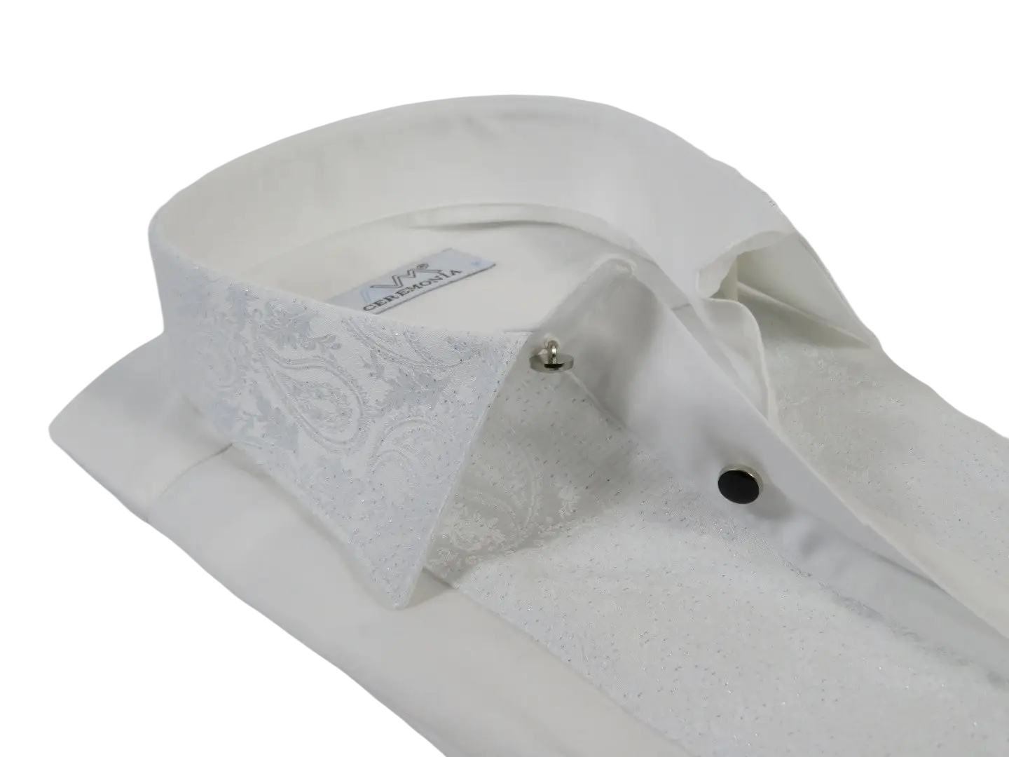 Men CEREMONIA Formal Tux Cotton Shirt Slim Fit Turkey #JKK 13 White Paisley