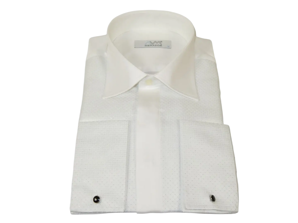Men CEREMONIA Formal Tux Cotton Shirt Slim Fit Turkey #JKL 13 White Pin Dot