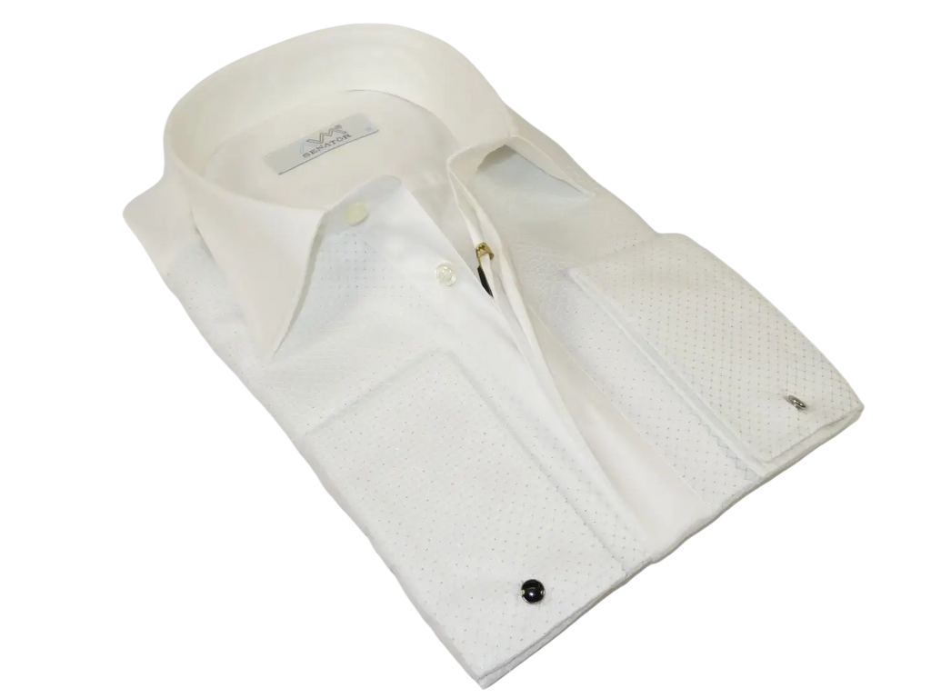 Men CEREMONIA Formal Tux Cotton Shirt Slim Fit Turkey #JKL 13 White Pin Dot