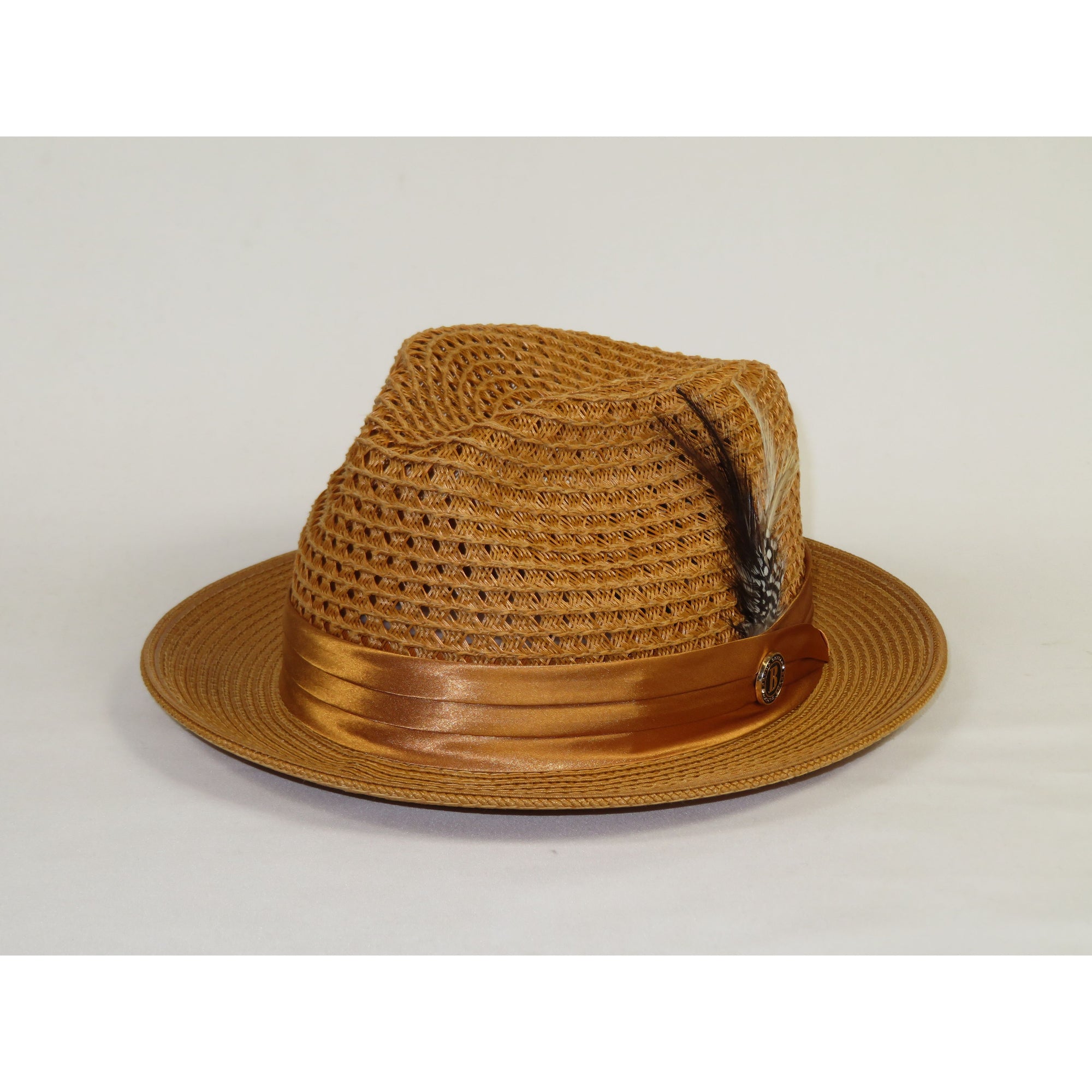 Men's Summer Spring Braid Straw style Hat by BRUNO CAPELO JULIAN JU916 Cognac