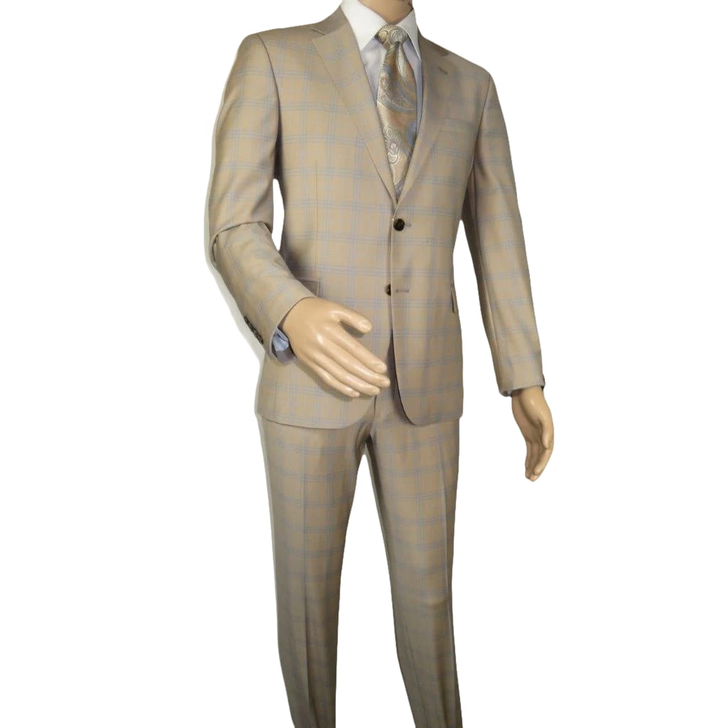 Men Suit BERLUSCONI Turkey Italian Wool 180's Glenn Plaid K167-07 Beige Blue