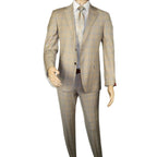 Men Suit BERLUSCONI Turkey Italian Wool 180's Glenn Plaid K167-07 Beige Blue