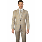 Men Suit BERLUSCONI Turkey Italian Wool 180's Glenn Plaid K167-07 Beige Blue
