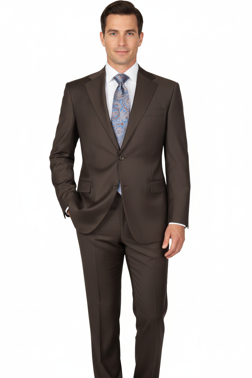 Men Suit BERLUSCONI Turkey Italian Wool 180's Portly Drop 4 Pants K255-07 Brown