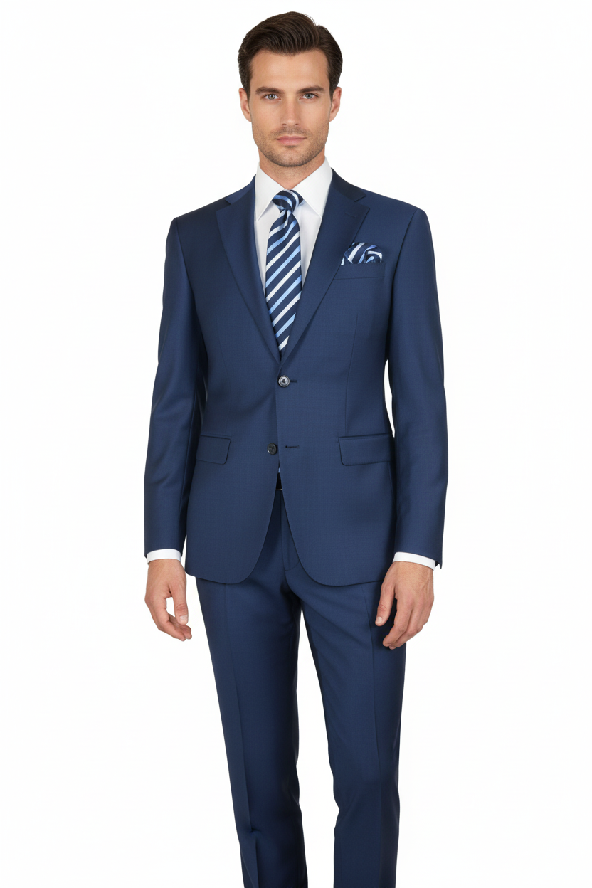 Men Suit BERLUSCONI Turkey Italian Wool 180's Single Breasted K442-12 Navy