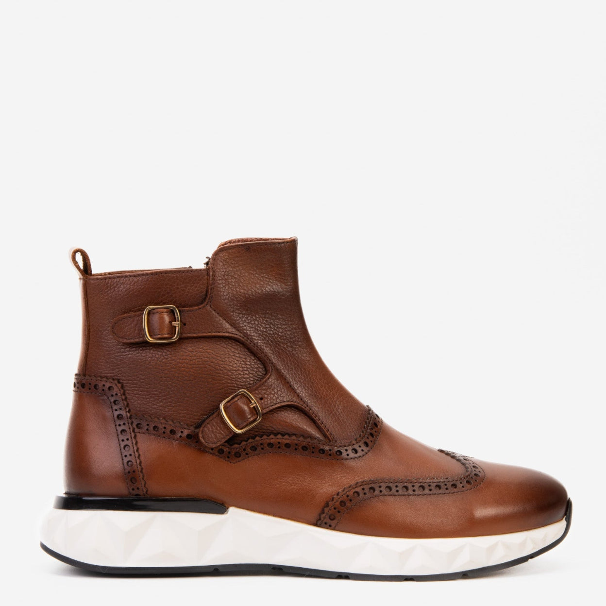 Vinci The Stealth Wingtip Buckle Tan Leather Men Boot