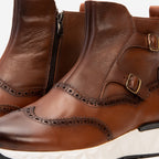 Vinci The Stealth Wingtip Buckle Tan Leather Men Boot