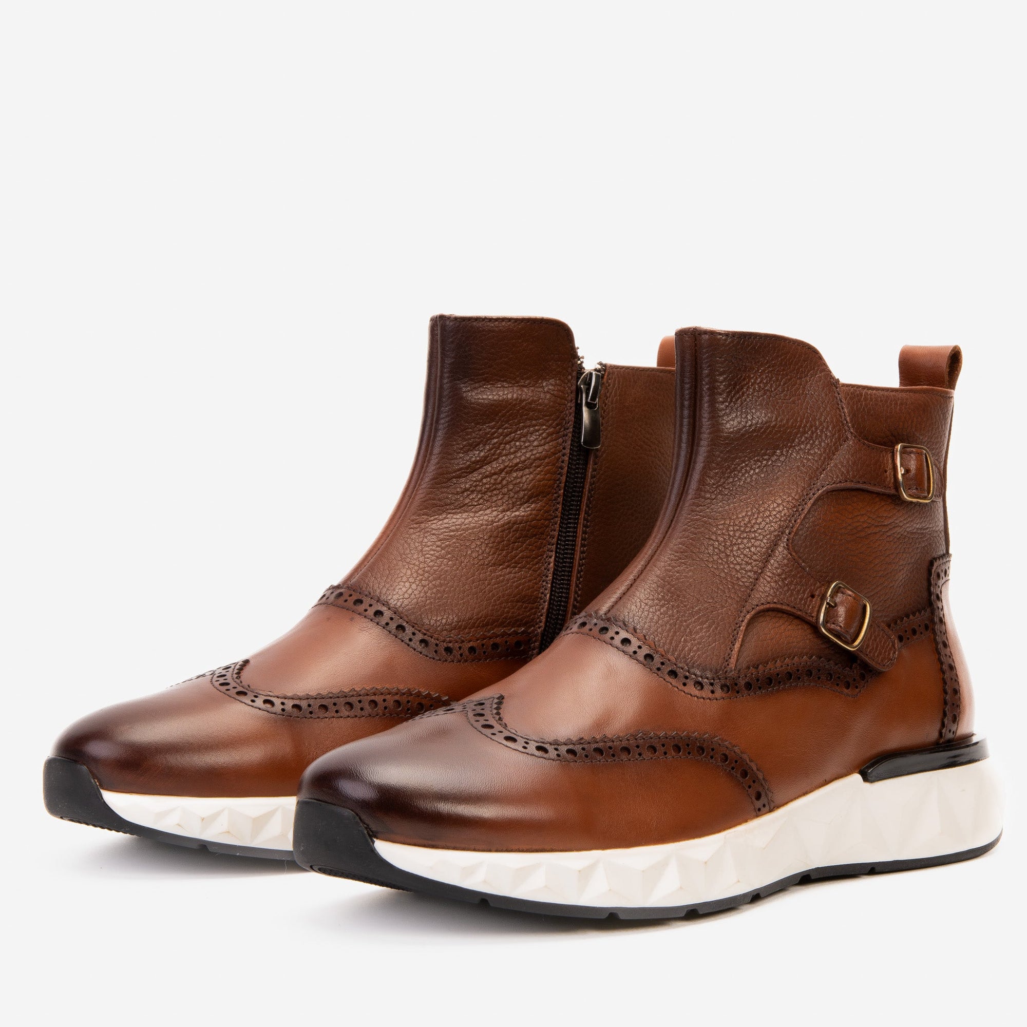 Vinci The Stealth Wingtip Buckle Tan Leather Men Boot