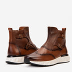 Vinci The Stealth Wingtip Buckle Tan Leather Men Boot