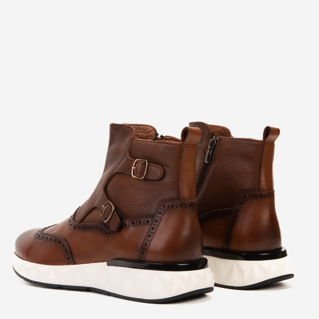 Vinci The Stealth Wingtip Buckle Tan Leather Men Boot