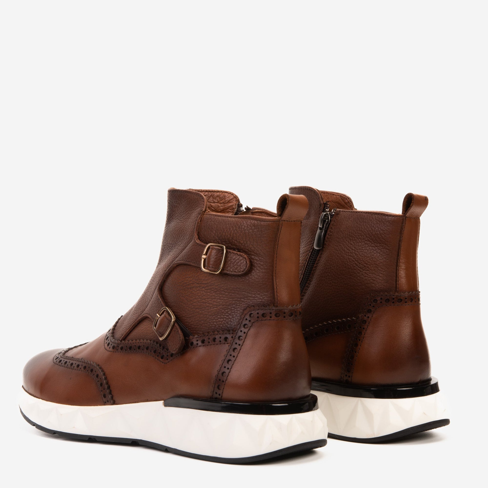 Vinci The Stealth Wingtip Buckle Tan Leather Men Boot