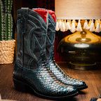 KANSAS Genuine Snake Skin Cowboy Boot from the Western Collection Black Blue