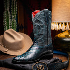 KANSAS Genuine Snake Skin Cowboy Boot from the Western Collection Black Blue