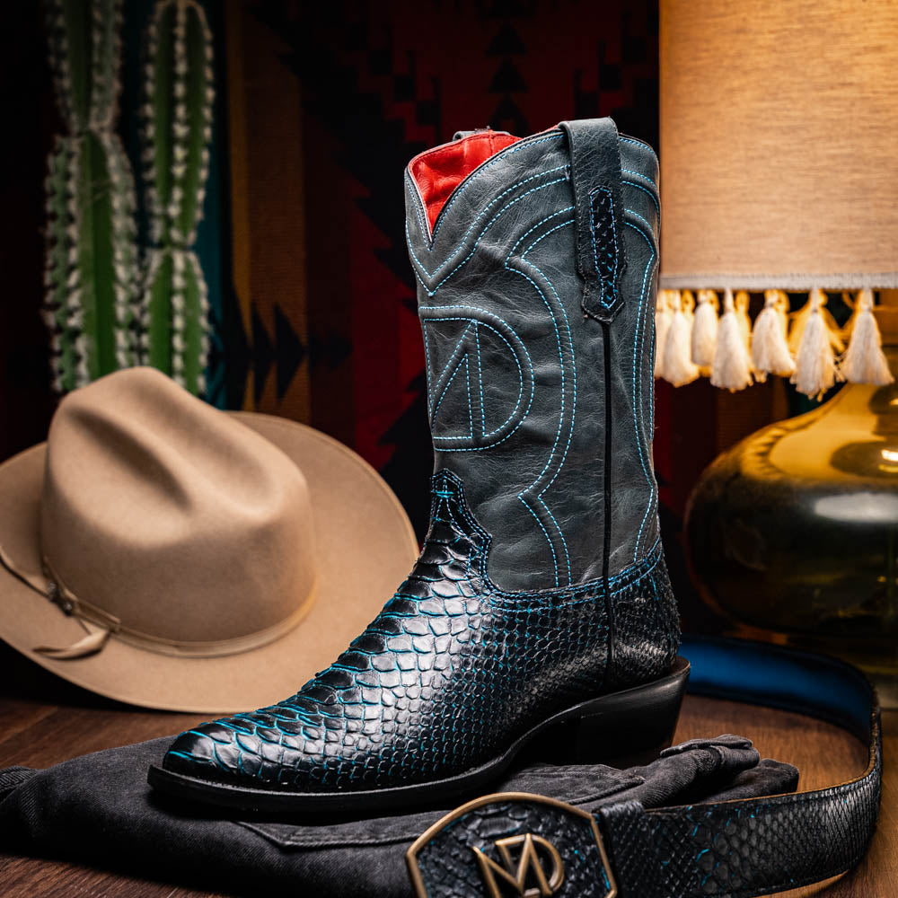 KANSAS Genuine Snake Skin Cowboy Boot from the Western Collection Black Blue