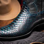 KANSAS Genuine Snake Skin Cowboy Boot from the Western Collection Black Blue