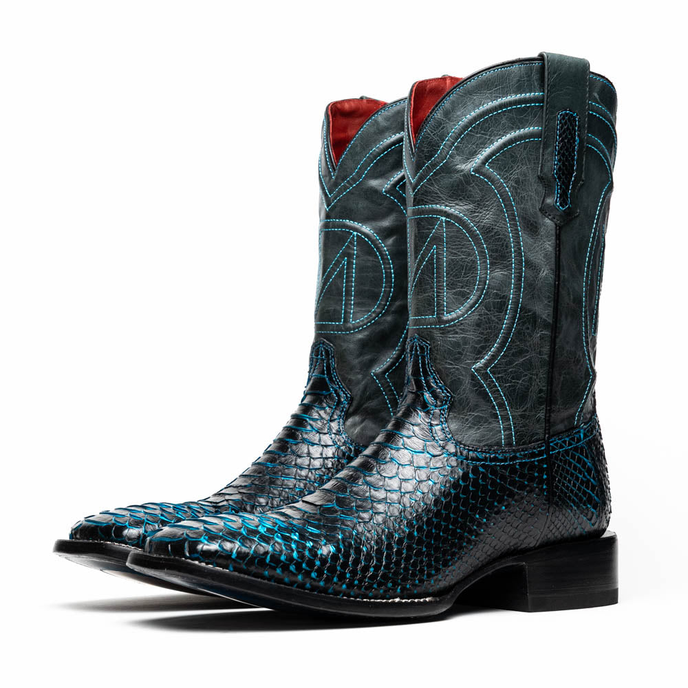 KANSAS Genuine Snake Skin Cowboy Boot from the Western Collection Black Blue