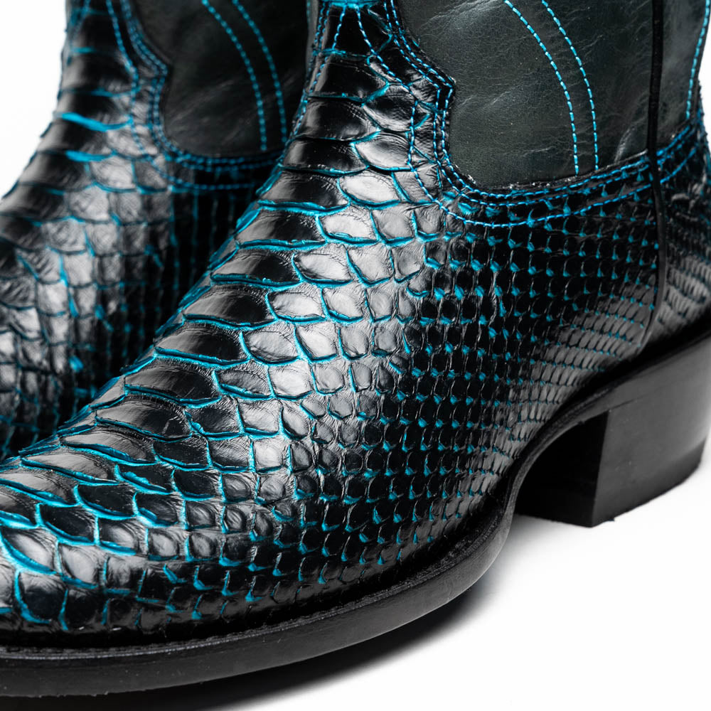KANSAS Genuine Snake Skin Cowboy Boot from the Western Collection Black Blue
