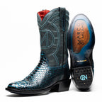 KANSAS Genuine Snake Skin Cowboy Boot from the Western Collection Black Blue