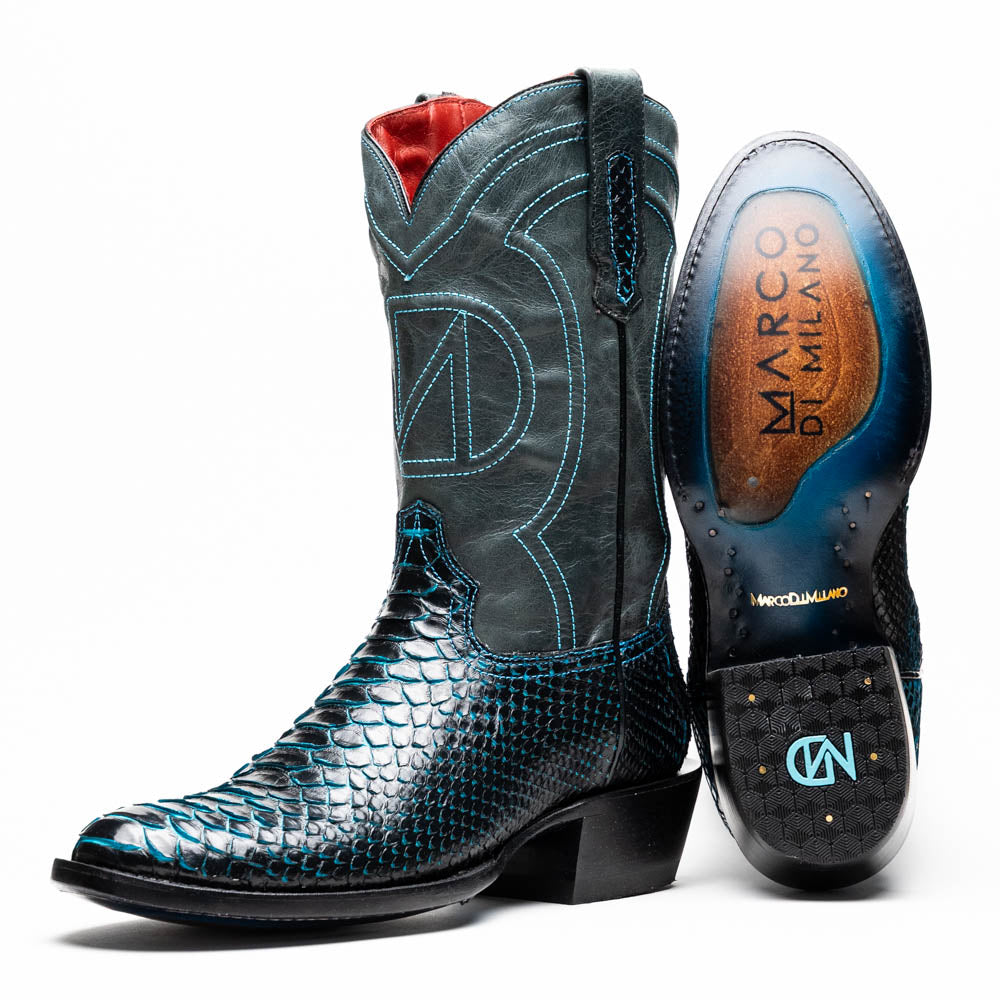 KANSAS Genuine Snake Skin Cowboy Boot from the Western Collection Black Blue