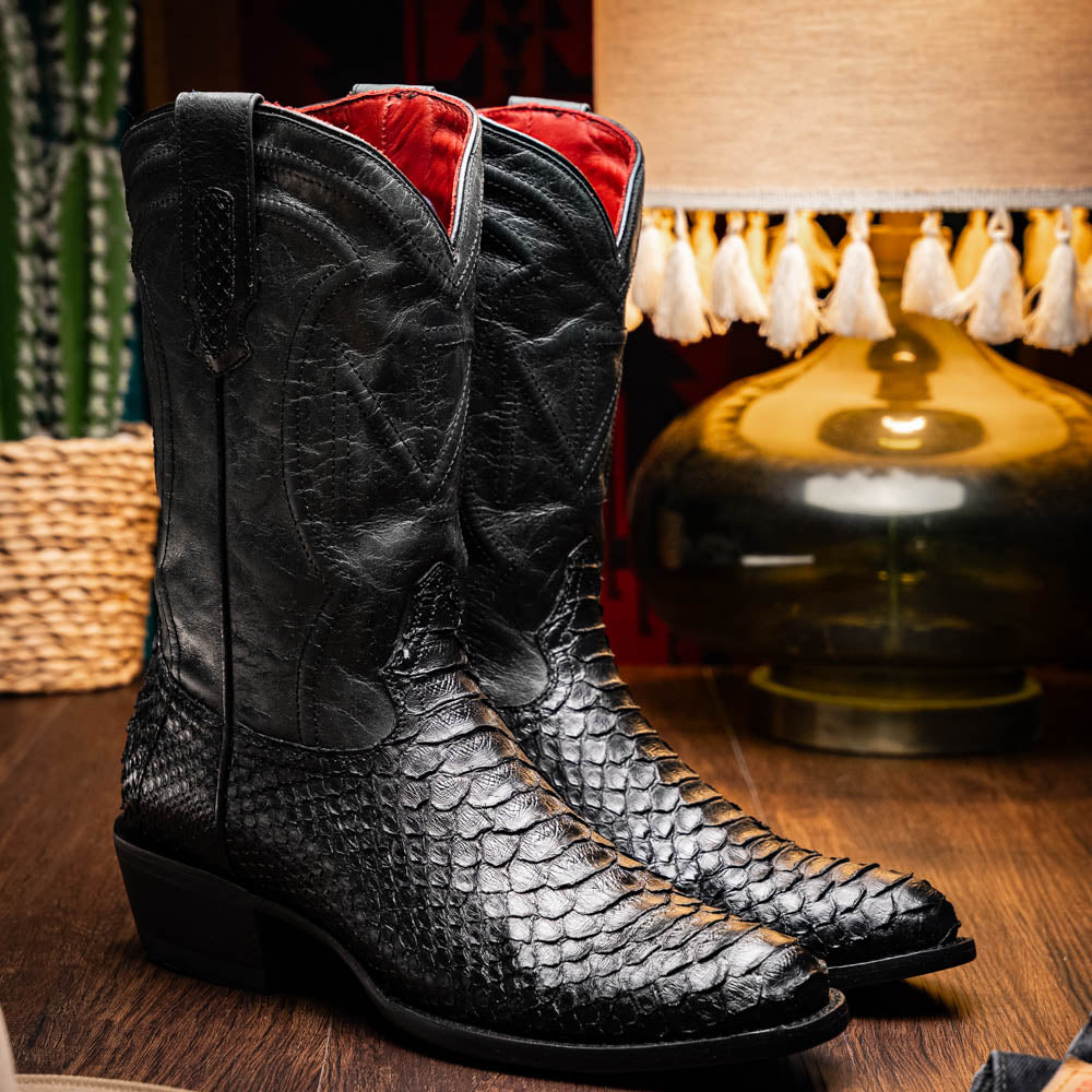 KANSAS  Genuine Snake Skin Cowboy Boot from the Western Collection Black