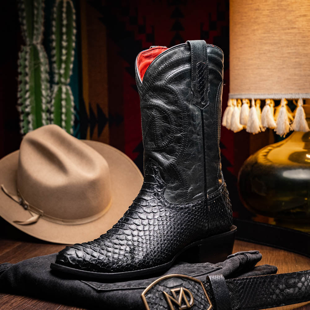 KANSAS  Genuine Snake Skin Cowboy Boot from the Western Collection Black