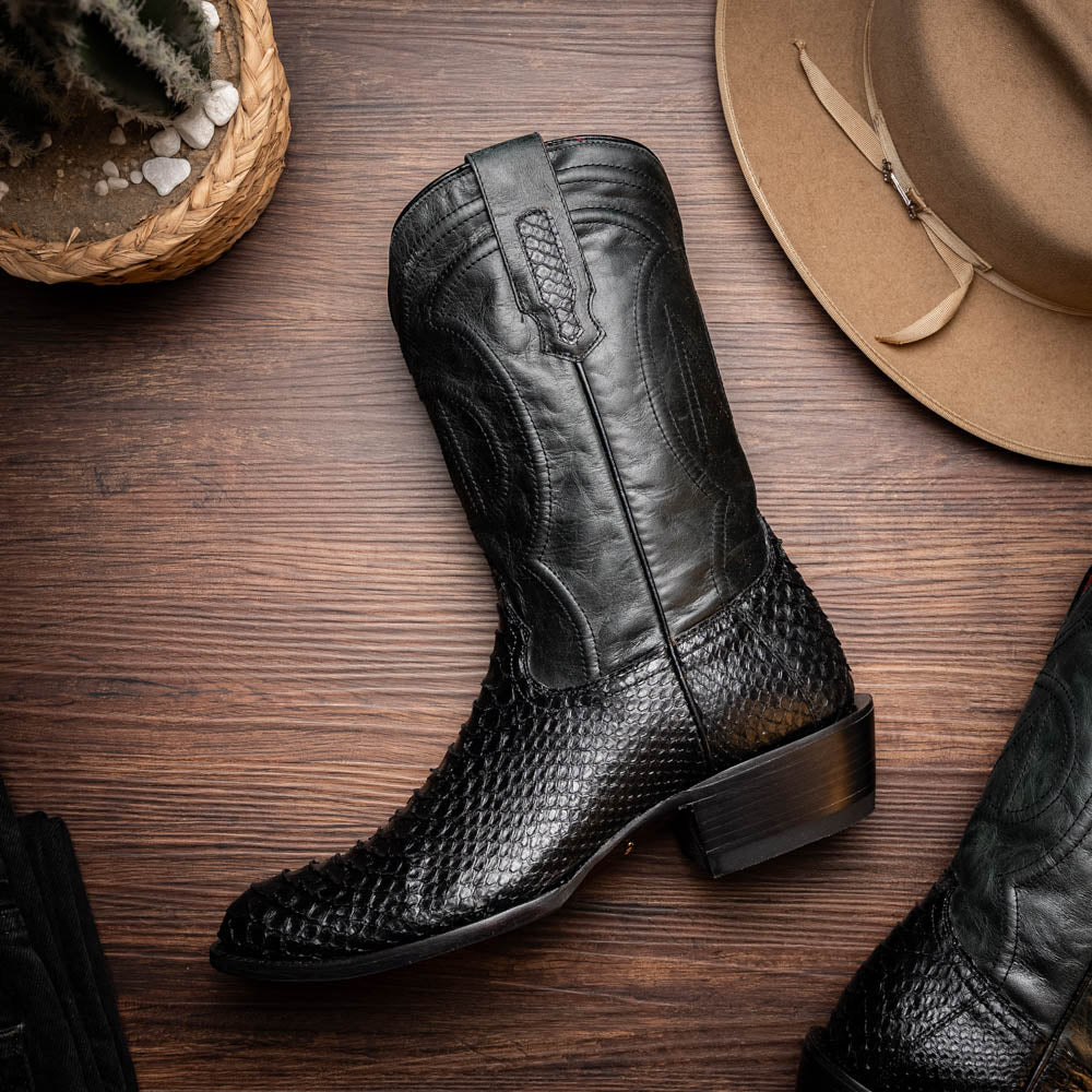 KANSAS  Genuine Snake Skin Cowboy Boot from the Western Collection Black