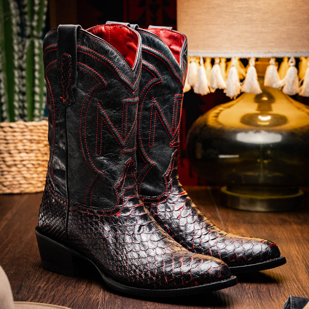 KANSAS Genuine Snake Skin Cowboy Boot from the Western Collection BlackCherry