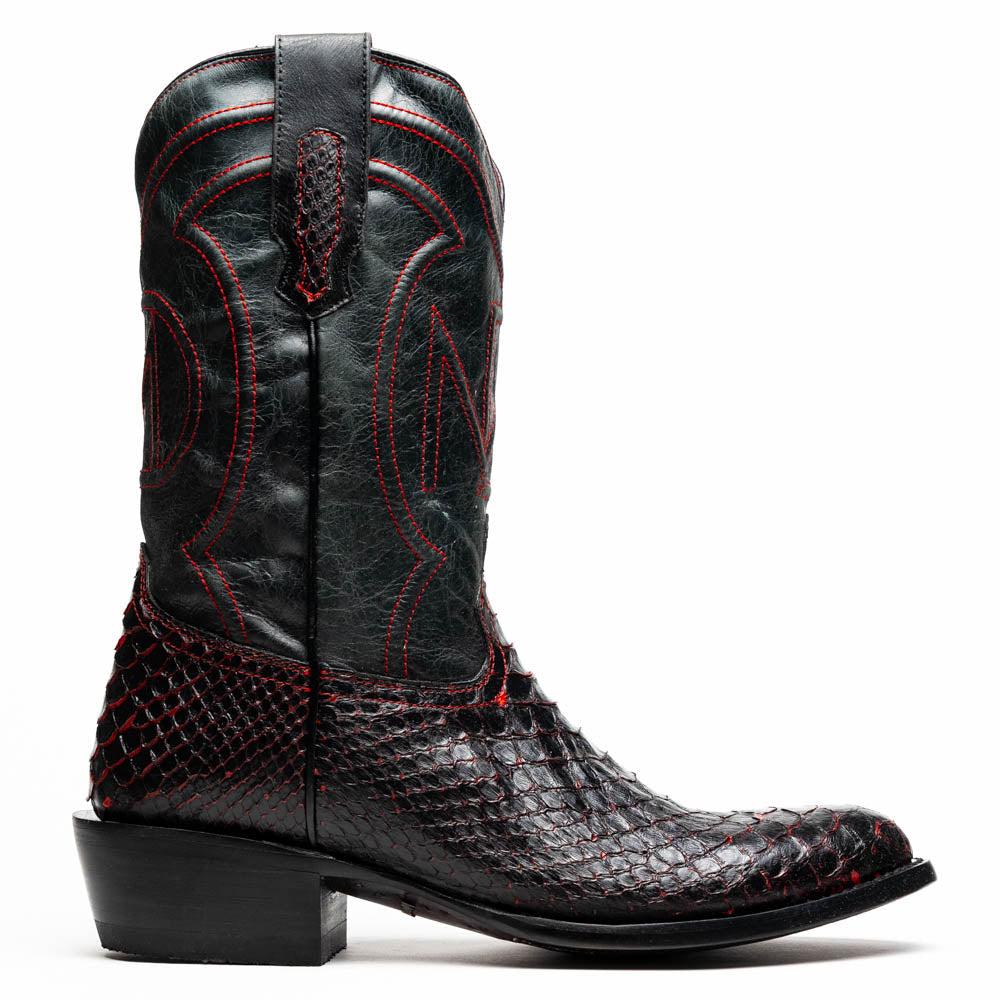 KANSAS Genuine Snake Skin Cowboy Boot from the Western Collection BlackCherry