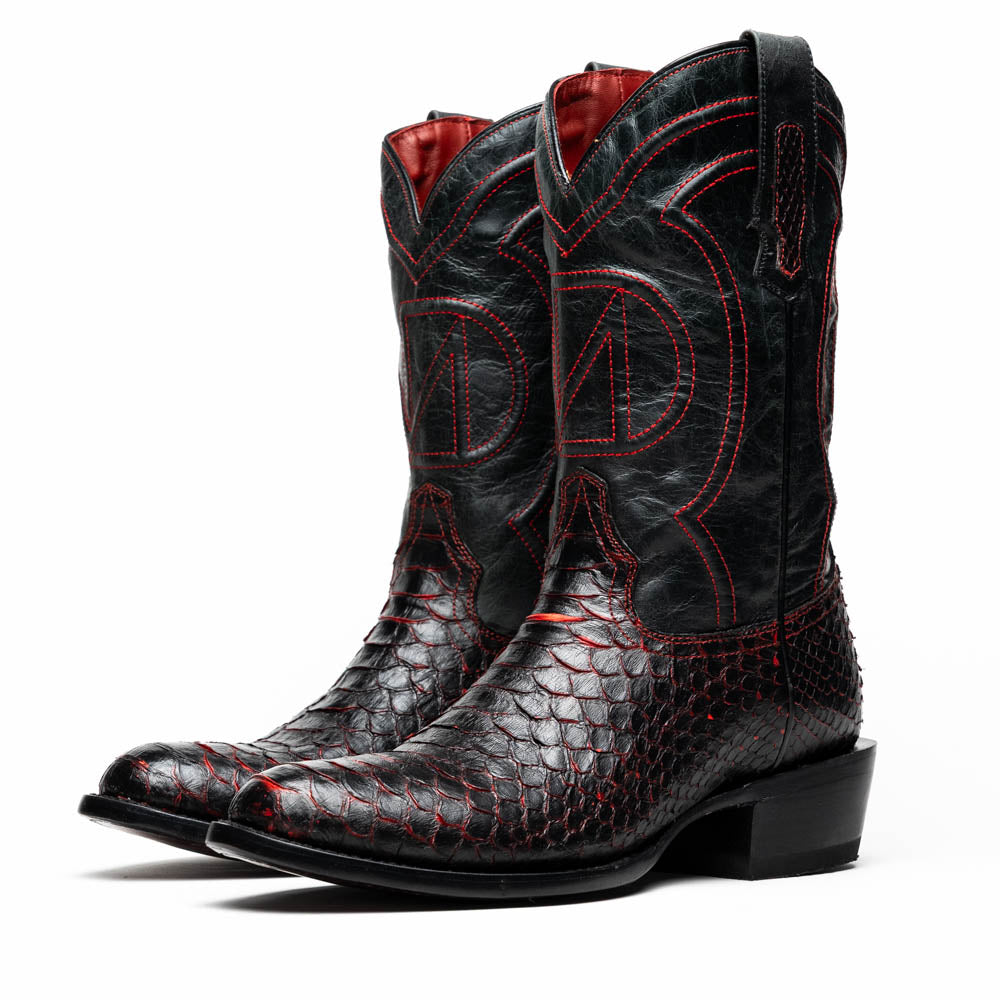 KANSAS Genuine Snake Skin Cowboy Boot from the Western Collection BlackCherry