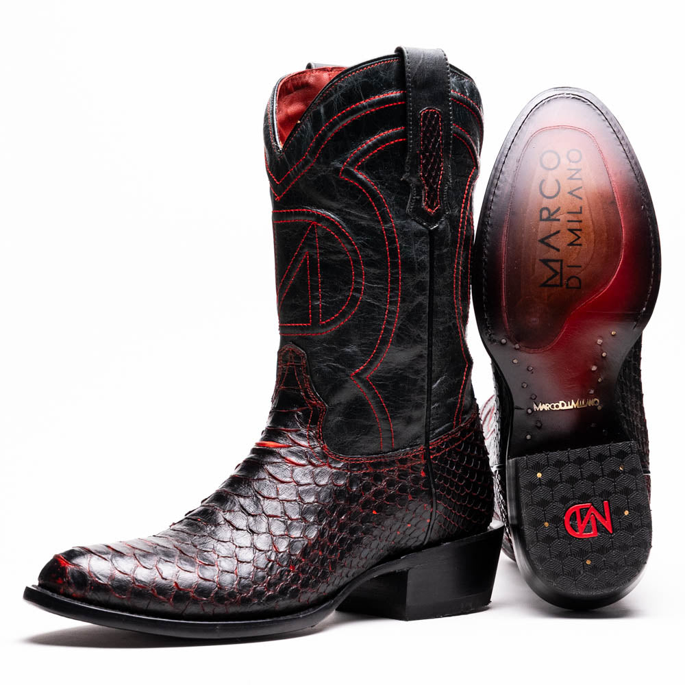 KANSAS Genuine Snake Skin Cowboy Boot from the Western Collection BlackCherry