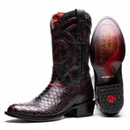 KANSAS Genuine Snake Skin Cowboy Boot from the Western Collection BlackCherry