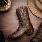 Marco Di Milano Genuine Snake Skin Cowboy Boot Kansas Brown